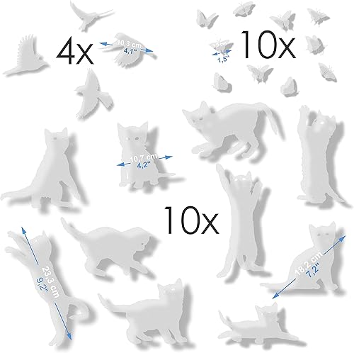 24 autocollants de chats, papillons et oiseaux pour porte vitrée, fenêtre, paroi de douche, mur - Décoration et prévention (choc) - Couleur Sablé dépoli. - Nail Gallerys