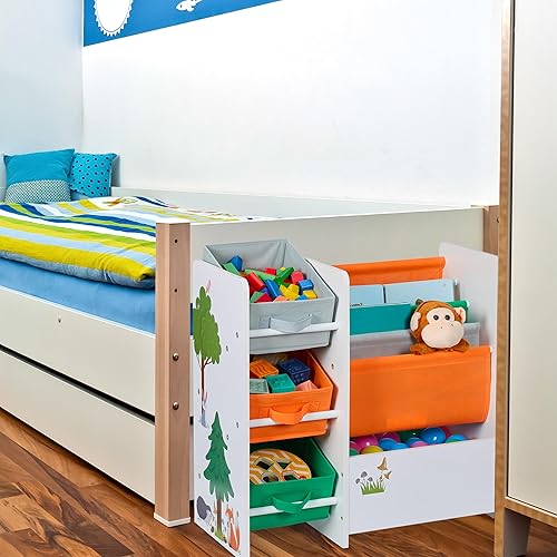 Relaxdays Étagère Enfants avec 3 boîtes, 4 Cases et Compartiment, Meuble de Rangement Enfant, HLP : 64x64x30 cm, coloré - Nail Gallerys