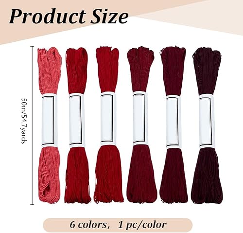 FREEBLOSS 300mètres Sashiko Thread 6 Écheveaux de Corde 100% Coton Rouge Vin Fil de Broderie Japonaise Sashiko pour la Couture a la Main Fil Sashiko Épais pour Broderie Japonaise - Nail Gallerys