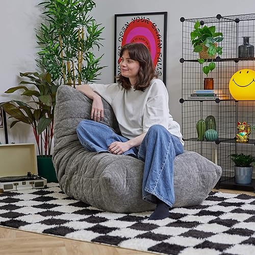 Icon Enzo Chaise de Sol, Tissu Chenille, Gros Pouf avec Remplissage, Fauteuil Pouf, Fauteuil Salon Confortable, Chaise Chambre, Meuble Salon, Gris - Nail Gallerys