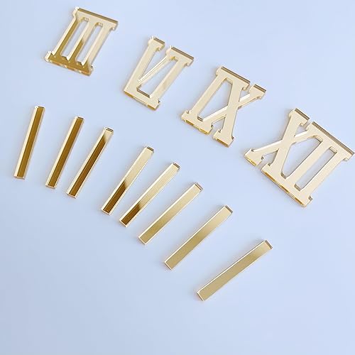 NUO RUI Lot de 12 chiffres romains miroir dorés et tirets pour bricolage une horloge murale (miroir doré) - Nail Gallerys