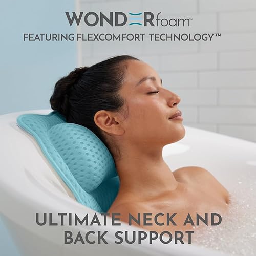 WONDERfoam Coussin de bain épais rembourré ergonomique pour baignoire, soutien pour la tête, le cou et le dos, antidérapant, lavable en machine, respirant, séchage rapide, accessoires de repos, bleu - Nail Gallerys