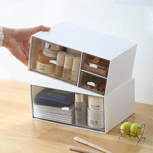 Koomuao Organisateur Maquillage, Boîte de Rangement à 3 Tiroirs en Plastique pour Cosmétiques Bijoux Beauté Papeterie Support Cosmétique pour Chambre à Coucher, Salle de Bain (Blanc-A) - Nail Gallerys