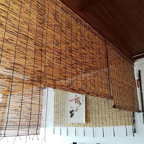 Stores rétro en Roseau Naturel, Store Enrouleur en Bambou carbonisé, Store occultant Vintage en Paille, pour intérieur/extérieur, Jardin/fenêtre (90 x 260 cm) - Nail Gallerys