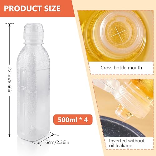 4 Pièces Bouteille Sauce, Recipient Sauce, 500ml Bouteille à Condiments, Presser Les Bouteilles, Transparent Flacon Souple en Plastique pour la Peinture, la Cuisson, Le Ketchup - Nail Gallerys