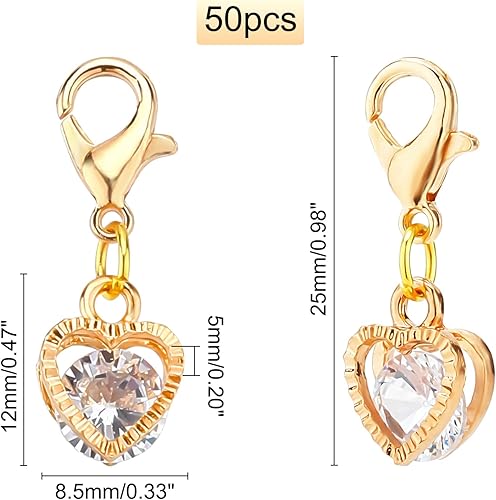 PH PandaHall Breloques de zircon cubique,50pcs Coeur Cristal Charmes Charmes délicats brillants Tiny Dangles avec homard dorés pour la décoration de sac à main porte-clés Bijoux Fête des mères - Nail Gallerys