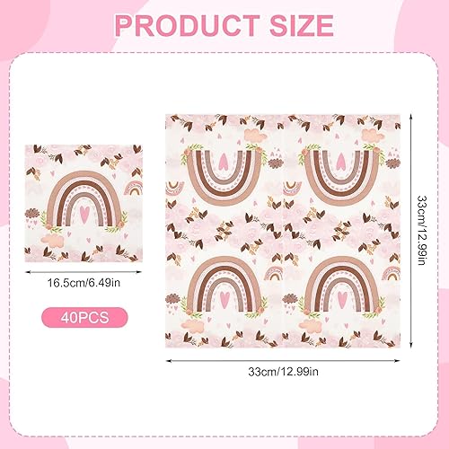 Papier Boho Serviettes, 40 Pièces 33 X 33cm Boho Arc En Ciel Serviettes de Table Fleurs Jetables Serviettes de Fête Boho Serviette Papier pour Baptême Fête Prénatale Anniversaire Enfant - Nail Gallerys