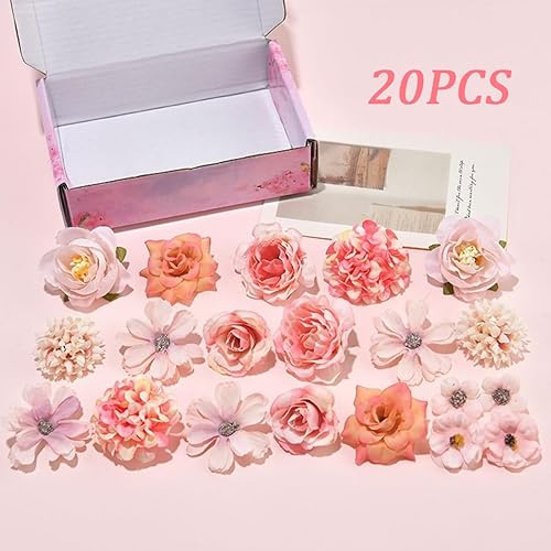 NHQZ 20 Pièces Fausse Fleur Decoration, Fleurs Artificielles Deco, Mini Fleur Decoration, Fleur en Tissu pour DIY Bricolage Scrapbooking Mariage Fête à Domicile Artisanat (Rose) - Nail Gallerys