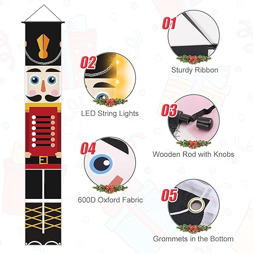 LINGSFIRE Lot de 2 bannières de Noël en Forme de Casse-Noisettes pour Porte d'entrée, Jardin, Maison, intérieur ou extérieur, Noël fête d'enfants, 32 x 180 cm - Nail Gallerys