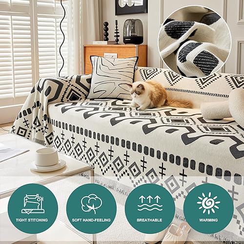 VanderHOME Housse de canapé Douce et Lavable en Machine Grand Plaid et Couvre-lit en Chenille, Protege Canape, Jete de canape avec Franges Délicates Housse Protection canapé 180 * 380cm-Vert - Nail Gallerys