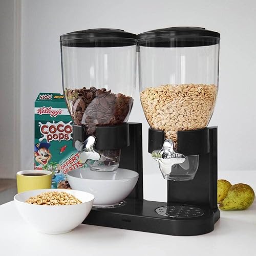 Mikamax - Distributeurs de Céréales - Cornflakes Dispenser - Noire - Contenants de Céréales - Avec 2 contenants - 500 grammes - Petit-déjeuner - Outils de Cuisine - Nail Gallerys