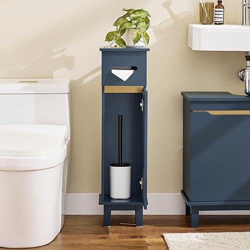SoBuy Porte Papier Toilette étroit, Meuble WC, Support Papier Toilette, Armoire Toilettes, 1 Porte, 22 x 20 x 81 cm, Bleu, BZR192-B - Nail Gallerys