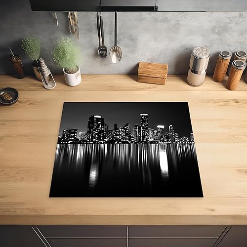 Protège-plaque à induction - Plaque Protection Vitrocéramique Induction - Vinyl - New York - Skyline - Nuit - 59x52 cm - Couvre Plaque de Cuisson - Accessoires de Cuisine - Nail Gallerys