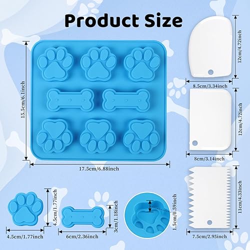 Lot de 3 tapis de cuisson en silicone avec adorables pattes de chien et motif os - Tapis de cuisson de sécurité pour friandises pour chien avec grattoir à pâte - Pour gâteaux et friandises pour chien - Nail Gallerys