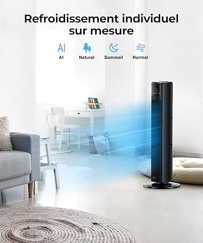 PNTCK Ventilateur Colonne Silencieux avec Télécommande, Ventilateur sur Pied 90° Oscillant, 4 Vitesses, 4 Modes, Minuteur 12H, Écran LED - Nail Gallerys