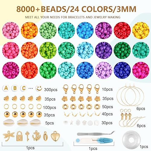 RUBY 8000+ Perles pour Bracelet 3mm Perles de Rocaille avec Lettres Kit Perles Bijoux Adulte Enfantpour Noël Anniversaires Cadeaux - Nail Gallerys