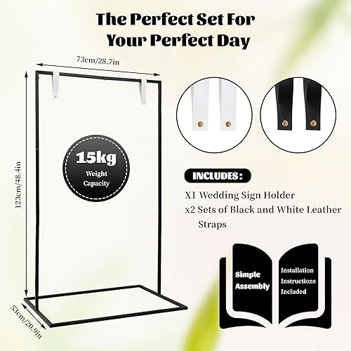 Tefola Présentoir de mariage - 123 x 73 x 53 cm - Chevalet de bienvenue de mariage avec lanières en cuir - Parfait pour les panneaux de bienvenue, les affiches, les fêtes, les présentoirs d'exposition - Nail Gallerys