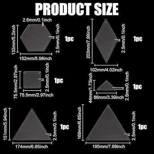BENECREAT Modèle de Courtepointe en Acrylique 6 formes Modèles de Règles de Couture Transparentes Hexagone Carré Triangle pour Bricolage Patchwork à la Main Piquage à la Machine Couture Couture - Nail Gallerys