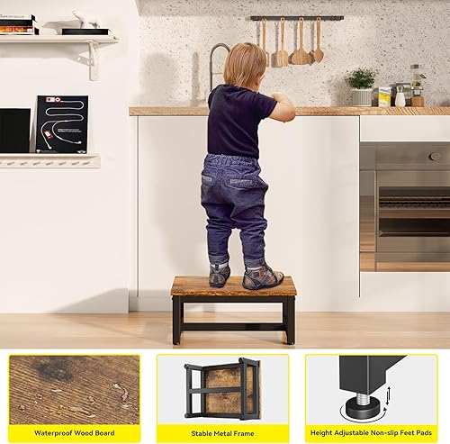 IBUYKE Tabouret Marchepied en Bois pour Adultes Enfants, Heavy Duty 2 Marches Marchepieds avec 500 Lbs Capacité, Antidérapant Marchepied pour Chambre Salon Cuisine, Rustique Marron TBD002H - Nail Gallerys