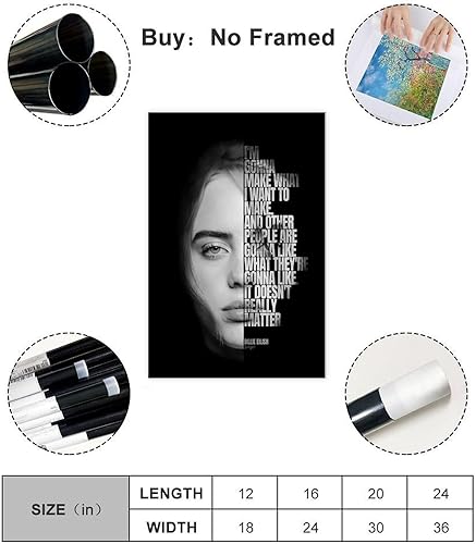 Billie Poster Eilish (24) sur toile - Décoration murale pour salon, chambre à coucher - 40 x 60 cm - Nail Gallerys