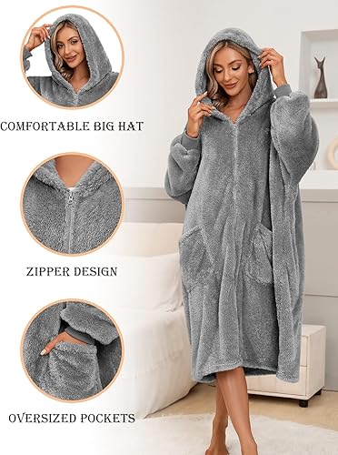 RITOSTA Pull Femme Plaid Homme Sweat à Capuche Zippé Couverture à Capuche surdimensionnée Poncho Polaire Sherpa Ultra Doux Sweat a Capuche Grande Poche Hiver Chaud (Gris foncé, Taille Unique) - Nail Gallerys