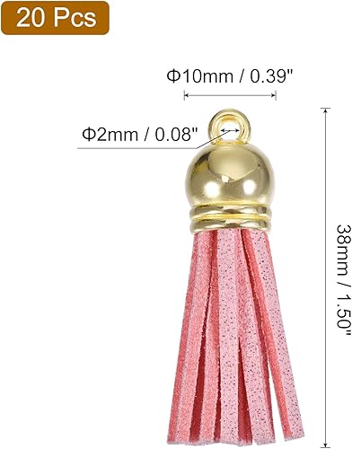 QUARKZMAN 20Pcs 1.5 Pouce Charme Porte-Clés à Pompons en Cuir avec Capuchon Doré pour la Fabrication de Bijoux de Bracelets Pendentifs, Décoration Artisanale DIY, Rose - Nail Gallerys