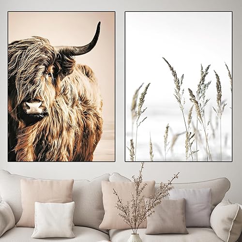 VTRXEG Highlands Vache scandinave sur toile, motif vache des Highlands, moderne, décoration murale, sans cadre (A, 2x50x70cm) - Nail Gallerys