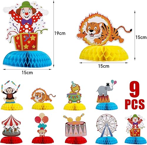 9pcs Centre de Table 3D Nid d'abeille Décoration Nid Abeille Motif de Cirque Ornement pour Centre de Table pour Carnaval Cadeau d'anniversaire pour Enfants - Nail Gallerys