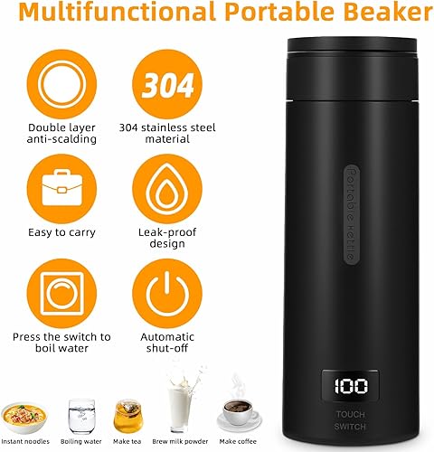 380ML Mini Bouilloire portable Electrique de Voyage, 4 Temperatures Bouilloire Electrique, Acier inoxydable 304 avec Brosses et sacs, Tasse de Chauffage Rapide pour Thé Lait Café Arrêt Automatique - Nail Gallerys