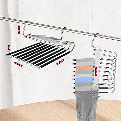 Cintre Pantalon à 9 Niveaux, Cintre pour Pantalons Gain de Place Pliable en Acier Inoxydable, antidérapant et Multifonctionnel, Convient aux Pantalons, Jeans et vêtements (Noir) - Nail Gallerys