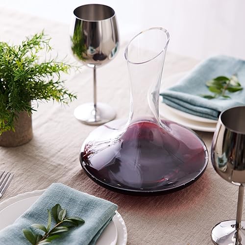 Oak & Steel - Ensemble Cadeau Décanter de Vin 4 Pièces - Carafe à Vin 1,8L avec Perles en Acier Inoxydable, Brosse & Entonnoir - Solide & Élégant - Cadeau pour Anniversaires & Fête des Pères - Nail Gallerys