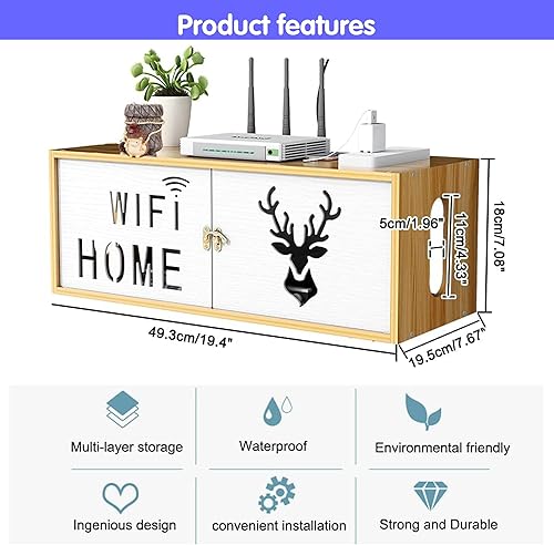 Étagère murale flottante pour routeur WiFi, armoire de rangement WiFi de grande capacité, livrée avec 100 attaches de câble noires de 150 mm, organisateur de bureau pour cordon d'alimentation - Nail Gallerys