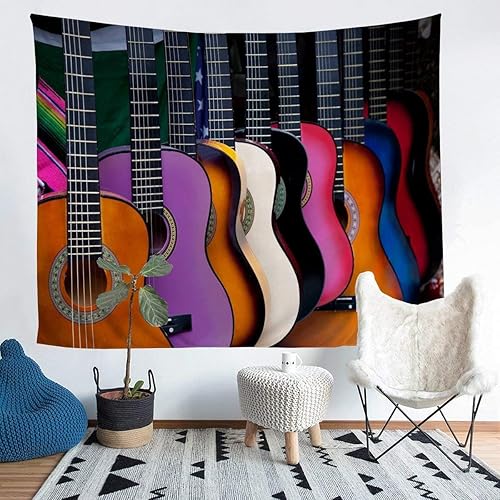 Tapisserie Murale Musique 130x150 cm Tenture Murale Guitare Tapisserie Tissu 3D Impression Decoration Art pour Maison Salon Chambre Dortoir a-6763 - Nail Gallerys