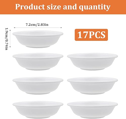 17 Pcs Petit Bol pour Sauces, Coupelle Aperitif, Bols à Sauce Soja Ronds Blancs, Coupelles Aperitif Réutilisable, Mini Ciotole per Snack e Salse, Trempettes et Collations Snacks(7,2 x 1,9 cm) - Nail Gallerys