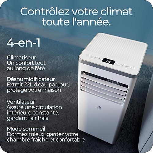 S-150 - Climatiseur Portable Avalla 8000 BTU 4-en-1 : Clim, Déshumidificateur, Ventilateur, Mode Nuit - Silencieux 52dB, Télécommande, Écran Digital, Minuteur, Kit Fenêtre, 80m³ - Nail Gallerys