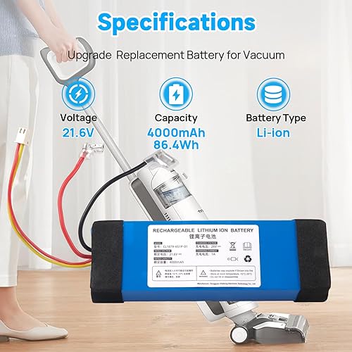 21,6 V 4000 mAh Batterie Compatible avec Tineco iFloor 3, iFloor 3 Breeze Plus, Tineco S3, Floor One S3, Floor One S3 Breeze, Floor One 1.0 et Floor 2.0 Slim Wet Dry Aspirateurs sans Fil - Nail Gallerys
