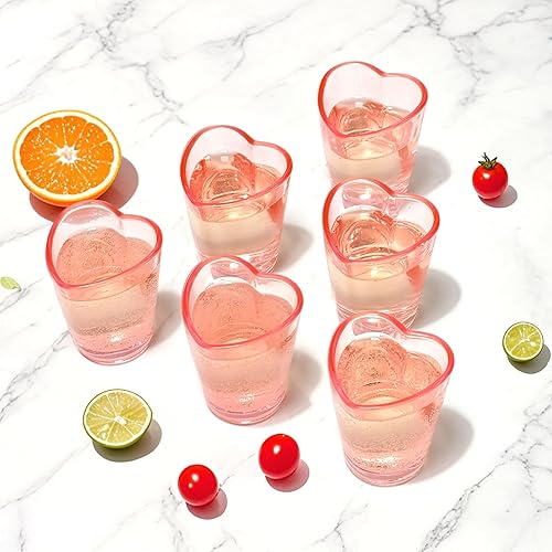 Gute Lot de 6 verres à shot colorés en forme de cœur avec base lourde pour whisky, tequila, spiritueux et liqueurs, Saint-Valentin, enterrement de vie de jeune fille (coloré) - Nail Gallerys