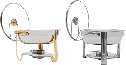 FUROMG Chafing Dish Buffet Ensemble Chauffe-Plats en Acier Inoxydable, Chafers Rond Buffets Chauffants Buffet pour FêTes Mariage Banquets Restauration Chafing Dish Buffet (Or) - Nail Gallerys