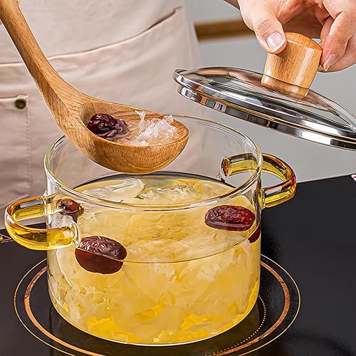 Pots transparents pour la cuisson, pot de cuisson en verre, 1,6 L à deux poignées en verre micro-ondes à mijotage à la chaleur, pots en verre pour cuisiner la bouillie de lait, poignée verte - Nail Gallerys