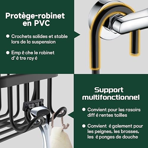 GOOPOOL Étagère de Douche Sans Percage Suspendre Porte Douche Salles de Bains Compactes Panier Douche Murales Etagere Antirouille Rangement Salle de Bain Douche Suspendu au Robinet Noir - Nail Gallerys