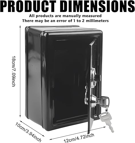 Tirelire coffre-fort pour enfants avec 2 clés et serrure à combinaison, 12 x 18 x 10 cm, tirelire avec clé et fente pour insérer de l'argent pour anniversaire, mariage et cadeaux, noire - Nail Gallerys