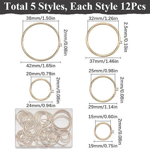 SOFPLATE 1 boîte de 60 pièces de 15mm 20mm 25mm 32mm 38mm Anneau Rond en Métal Doré Anneau de Saut en Fer Polyvalent Anneau Torique à Ressort en Vrac pour Sacs de Quincaillerie Laisses pour Chien - Nail Gallerys