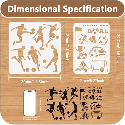 DOODLREAM Lot de 2 pochoirs de jeu de football en plastique réutilisables pour peinture - Pochoirs de dessin de joueur de football - Modèles de peinture pour le sport, les loisirs créatifs, la - Nail Gallerys