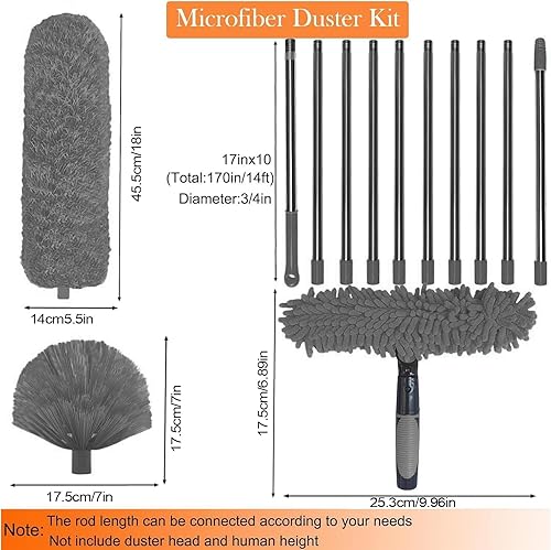 Kit De Plumeau Haute Portée De 6 M avec Rallonge De 1,5 À 4,9 M, Raclette De Fenêtre avec Brosse À Récurer, Plumeau en Toile D'araignée avec Perche Télescopique, Brosse en Toile D'araignée - Nail Gallerys