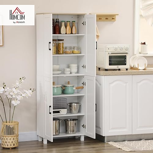 HOMCOM Armoire de Cuisine Buffet Cuisine vaisselier Meuble de Rangement Style Moderne Multi-rangements avec 4 Portes et étagères réglables, 60 x 30 x 170,5 cm, Blanc - Nail Gallerys