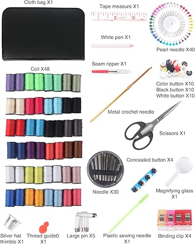 JANREAY Kit de couture avec 172 accessoires de couture, Kit de couture de voyage Accessoires de couture pour débutants, voyageurs Equipé de 48 bobines de fil, Aiguilles à coudre, Fil, Dé à coudre. - Nail Gallerys