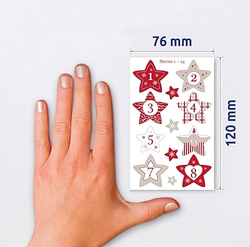 AVERY 52890 Zweckform Calendrier de l'Avent chiffres 24 étoiles (fabriqué en Allemagne, autocollants de Noël, papier, autocollants, chiffres d'étoiles, chiffres de l'Avent n° 1-24) - Nail Gallerys