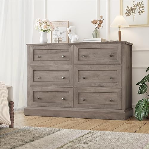 FOREHILL Commode Chambre Commode 6 Tiroirs Buffet Meuble de Rangement pour Salon Cuisne Chambre Adulte Classique en Bois 120 x 42,5 x 82,5 cm - Nail Gallerys