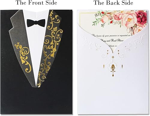 Hosmsua 20x Invitations de mariage découpées au laser blanc et noir, Cartes d'invitation avec enveloppes pour fiançailles, Anniversaire de marriage - Nail Gallerys