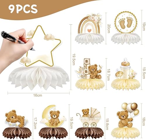 GIDWRIY 9 Pièces Centre de Table en Nid D'abeilles,Decoration Centre de Table Baby Shower,Deco de Table Baby Shower,Decoration Bapteme Fille,Décorations Première Communion pour Anniversaire Fête - Nail Gallerys